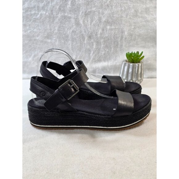 Timberland Womens Black Leather Espadrille Platform Sandals Size 11 Adjustable - Picture 10 of 13